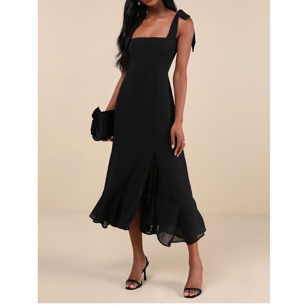 NWT Summer Invite Black‎ Tie-Strap Tiered Midi Dress Large